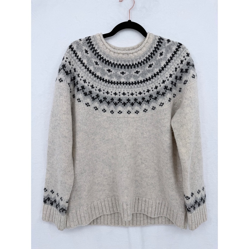 LL Bean Womens Large Lambswool Fair Isle Nordic Yoke Crewneck Sweater Hygge